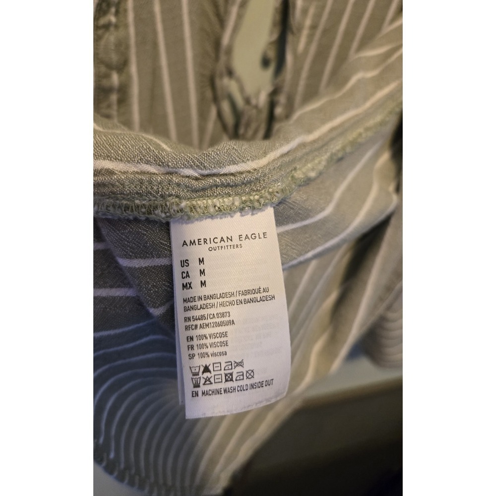 AE Long Sleeve Tie Back Buttonn Up Shirt Medium Striped Cotton Oversized Relaxed - Picture 6 of 9